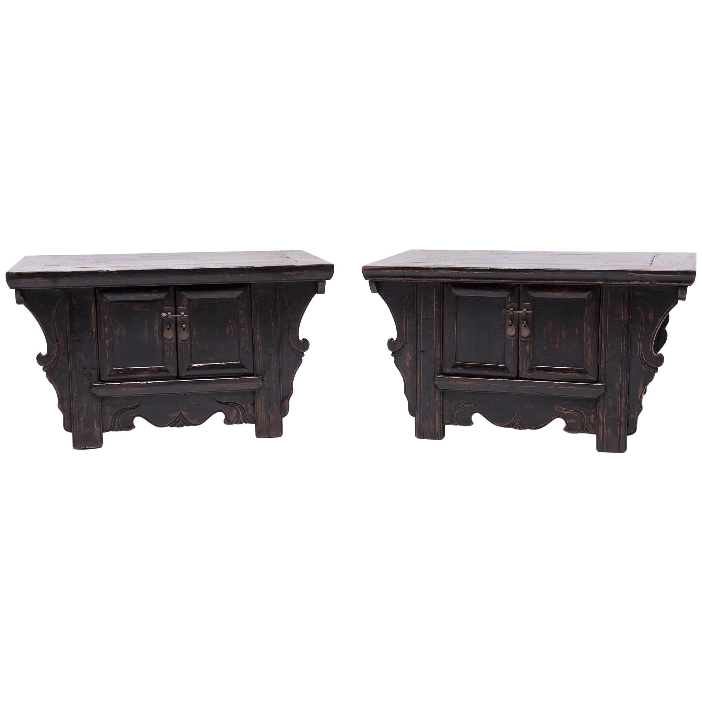 Pair of 19th Century Chinese Low Two-Door Chests