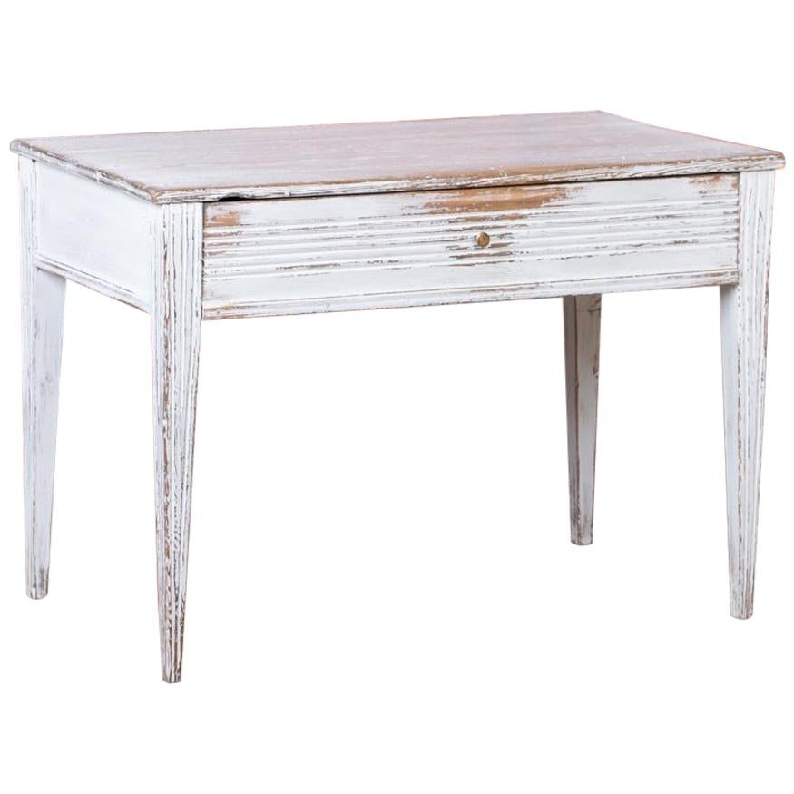 Antique Swedish Gustavian White Painted Side Table with Drawer