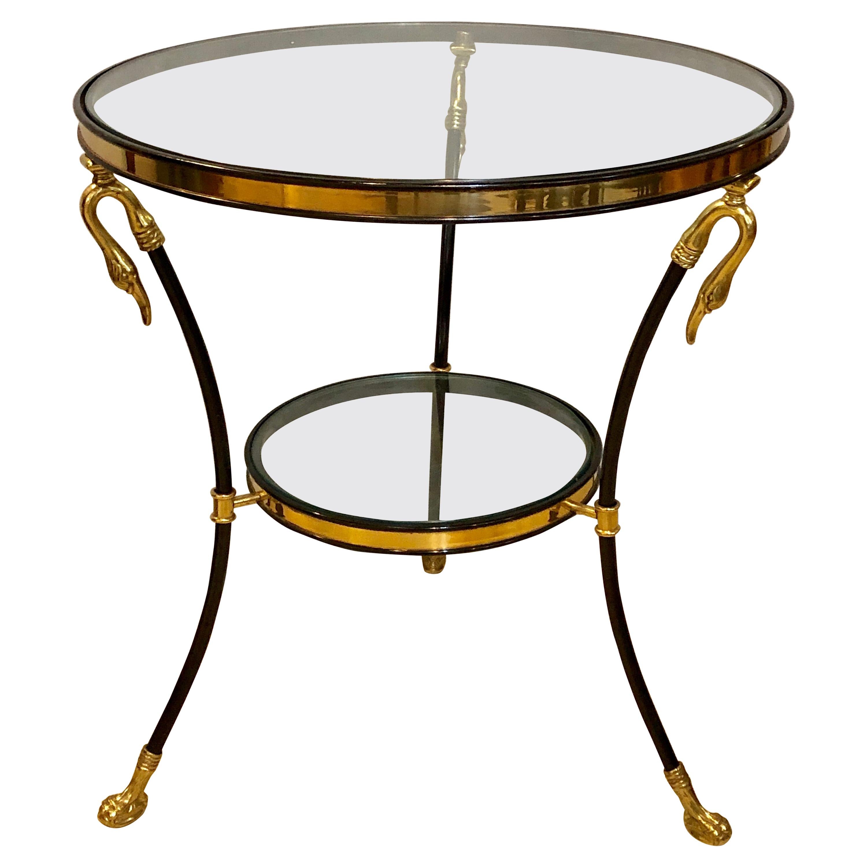 Neoclassical Style Brass and Ebony Steel Bouilliotte Table with Swan Heads