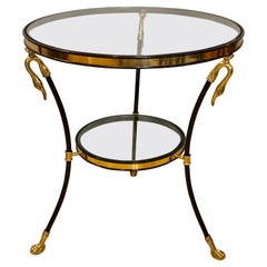 Neoclassical Style Brass and Ebony Steel Bouilliotte Table with Swan Heads