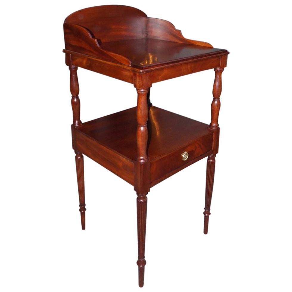 American Mahogany Sheraton One Drawer Wash Stand with Reeded Legs, Circa 1810