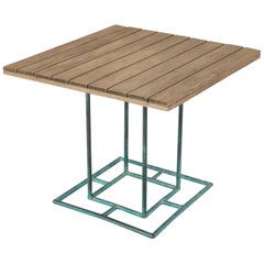 Retro Bronze Patio Dining Table with Square Wooden Top by Walter Lamb for Brown Jordan