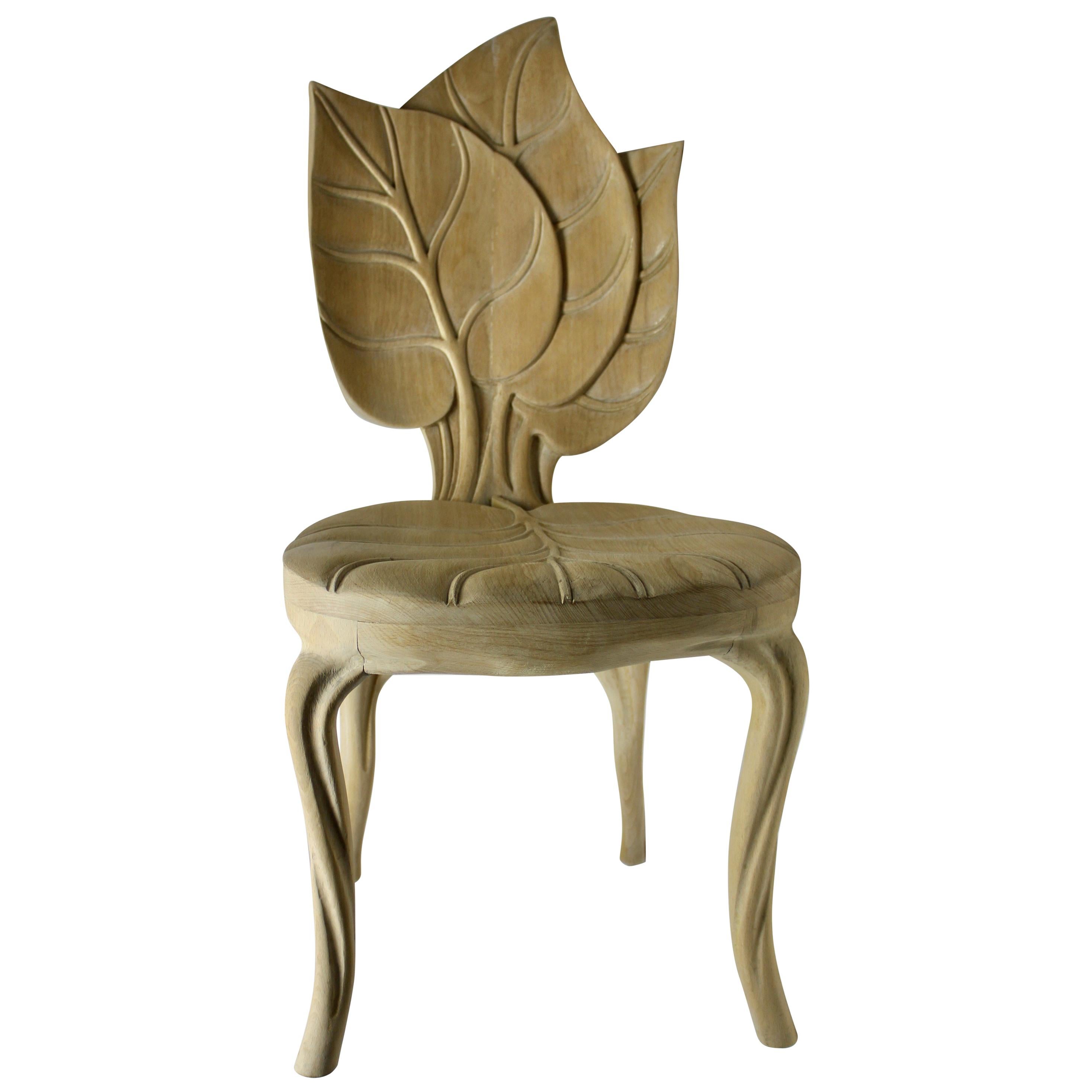 Organic Leaf Shape Wood Chair by Bartolozzi and Maioli