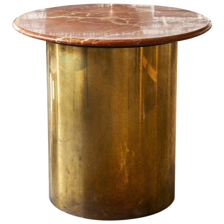 Vintage Round Marble and Brass Side Table