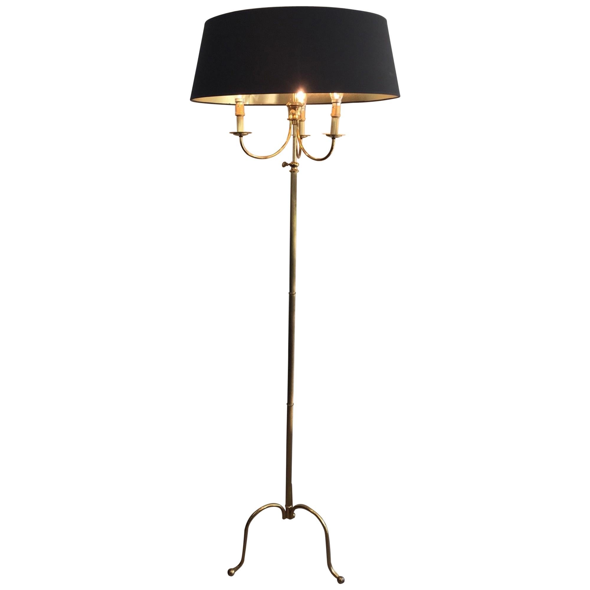 Neoclassical Tripode Brass Floor Lamp 