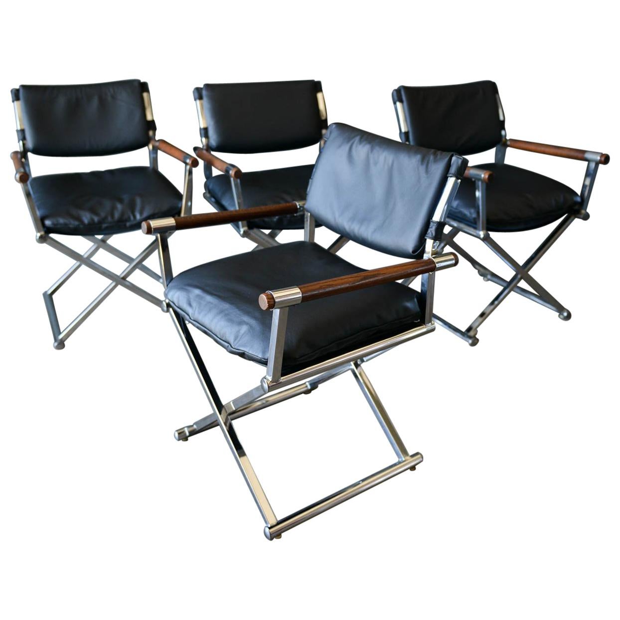 Vintage Chrome and Leather Directors Chairs, circa 1970