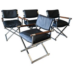 Vintage Chrome and Leather Directors Chairs, circa 1970