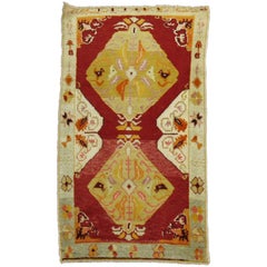 Vintage Turkish Oushak Red Field Scatter Rug