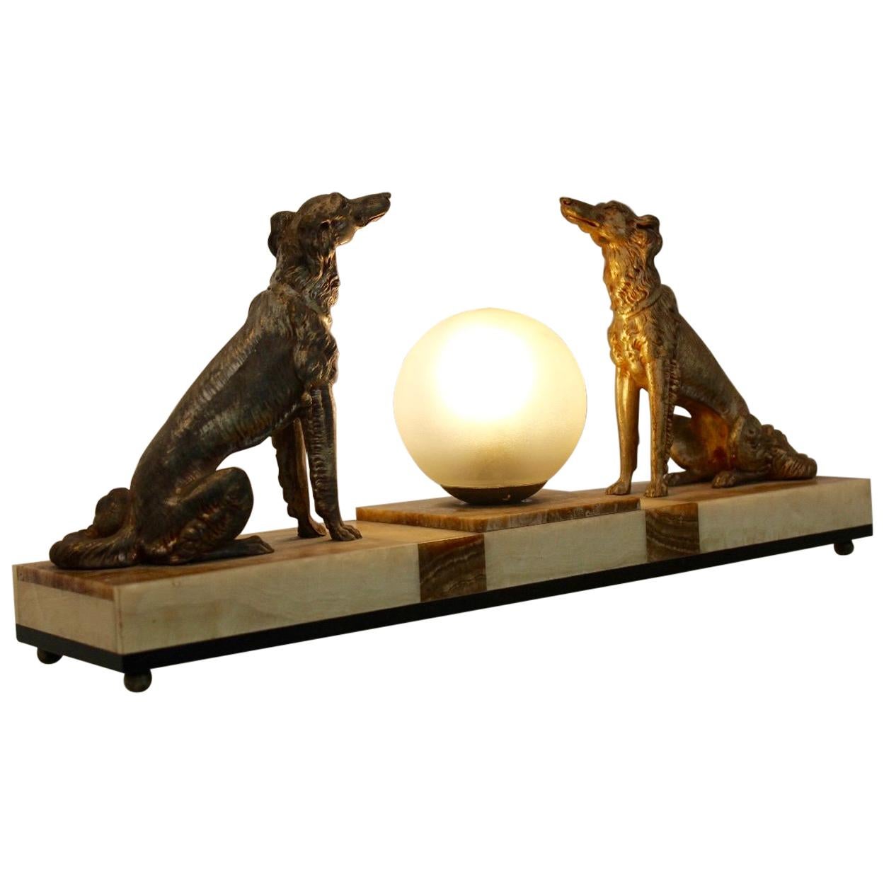 Art Deco French Greyhound Sculpture Table Lamp