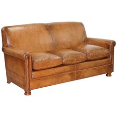 Used Tetrad Prince Three Seater Brown Leather Sofa Feather Filled Cushions
