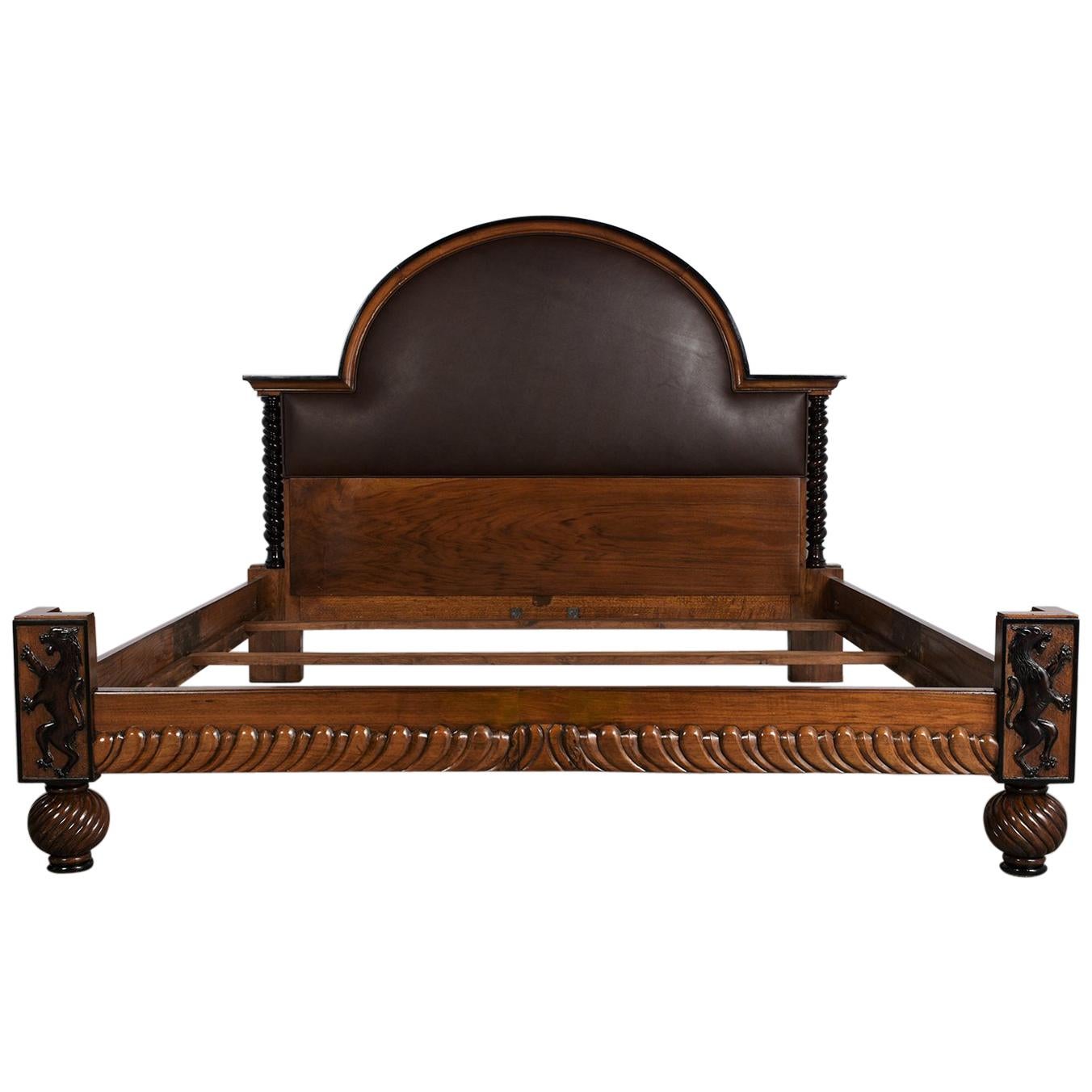Antique English Regency Carved Walnut King Size Bed