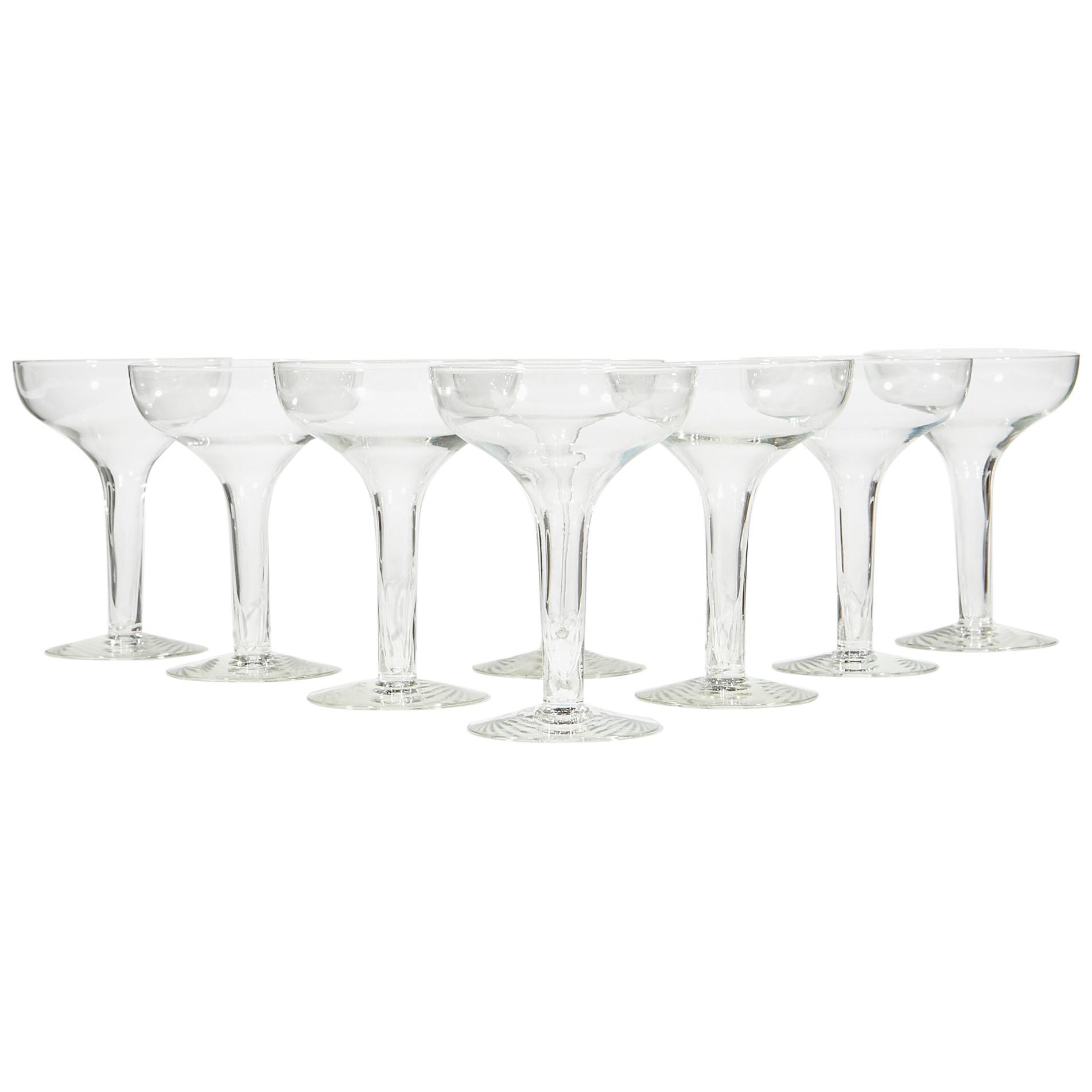 1950s Hollow Glass Stem Coupes, Set of 8 For Sale