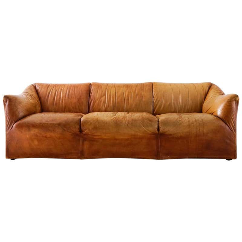 Aged Cognac Leather Tentazione Three-Seat Sofa by Mario Bellini for ...