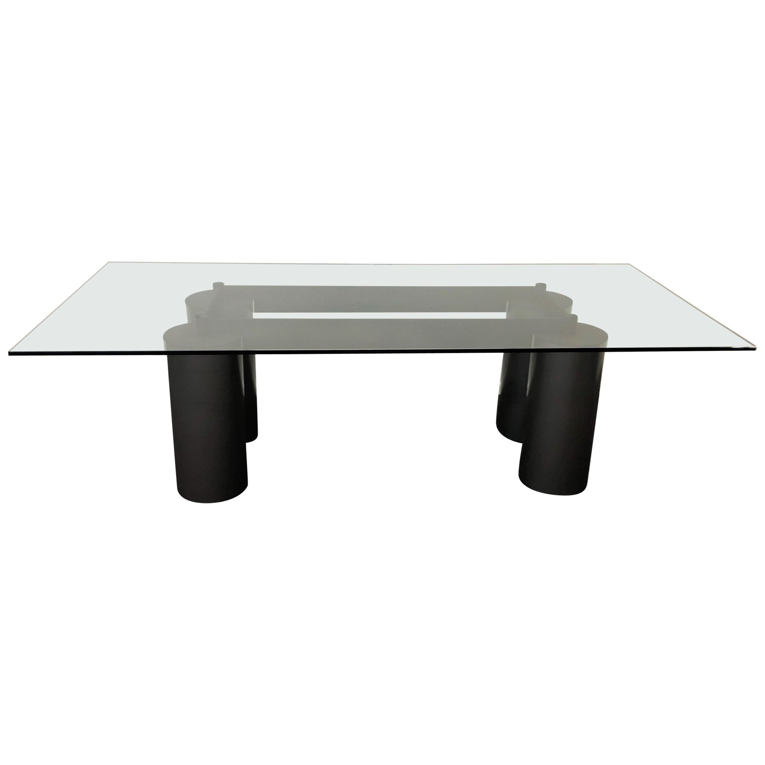 Italian Glass and Steel Dining Table by Vignelli for Acerbis