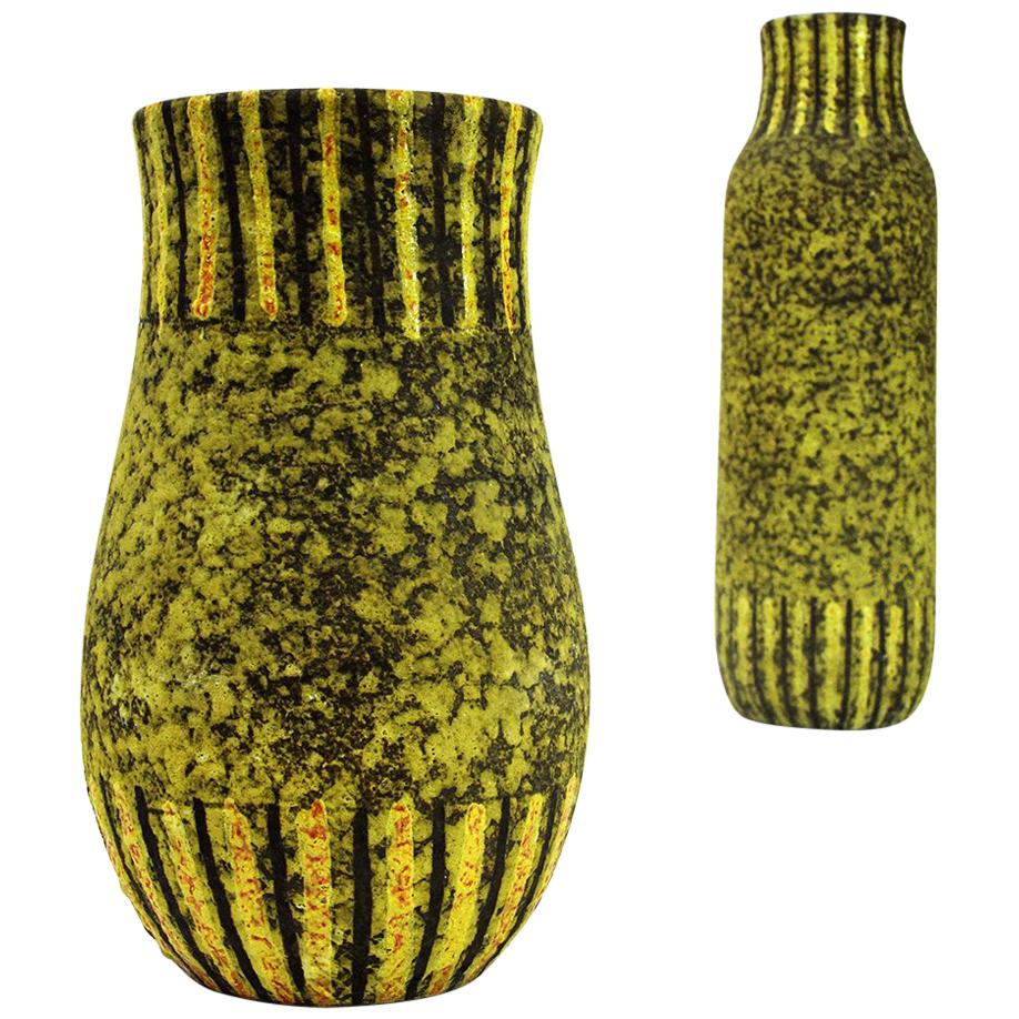 Italian Midcentury Yellow and Black Ceramic Vase, 1950s, Set of 2