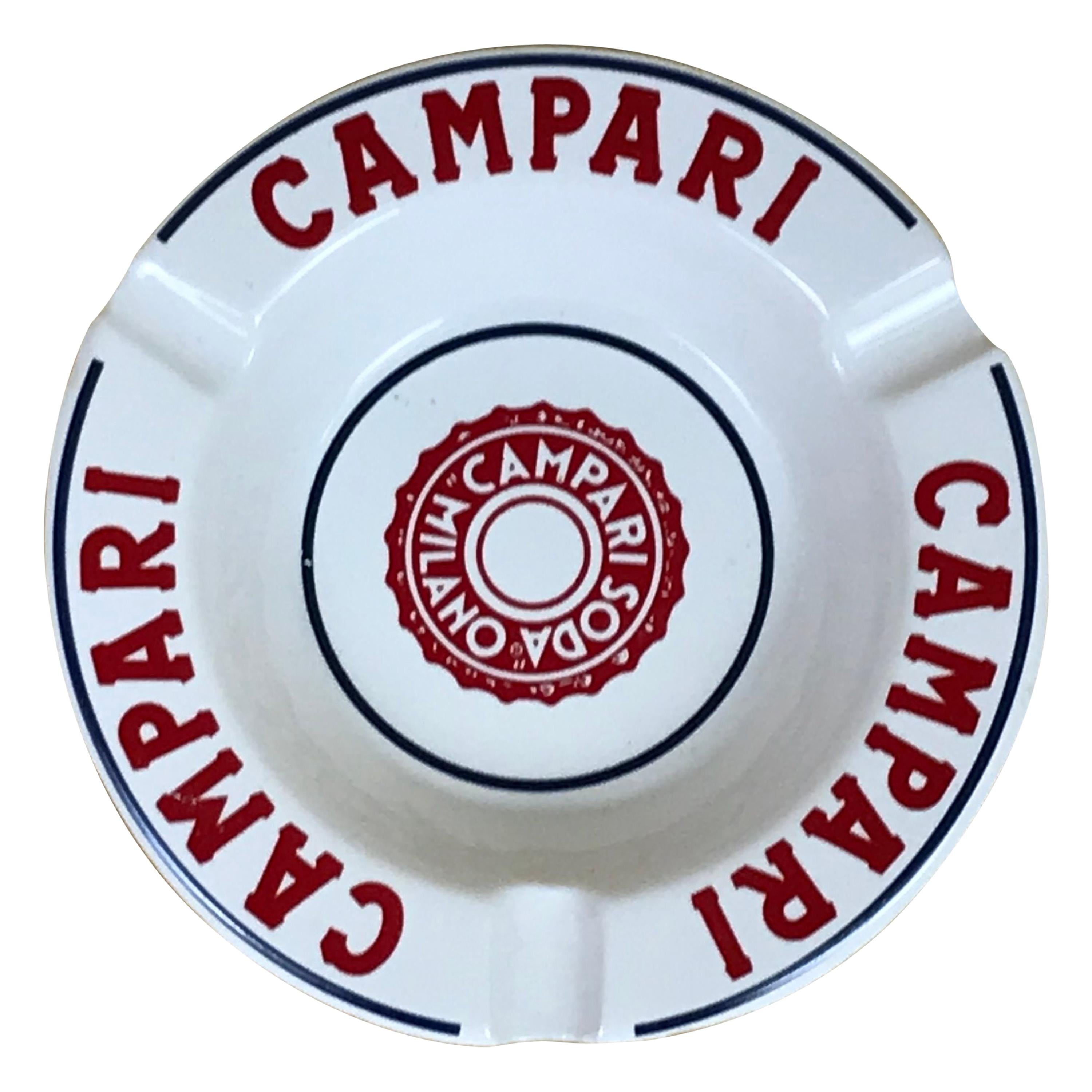 1970s Vintage Advertising Campari Soda Milano Ashtray in White and Red Ceramic im Angebot