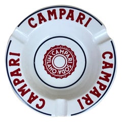 1970s Vintage Advertising Campari Soda Milano Ashtray in White and Red Ceramic