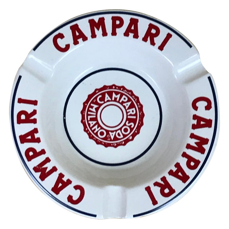 1970s Vintage Advertising Campari Soda Milano Ashtray in White and Red Ceramic For Sale