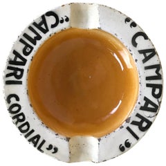 1940s Vintage Italian Advertising Yellow-Brown Campari Cordial Ceramic Ashtray