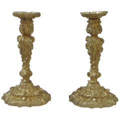 Pair of French 19th Century Bronze Gilt Rococo Style Candlesticks