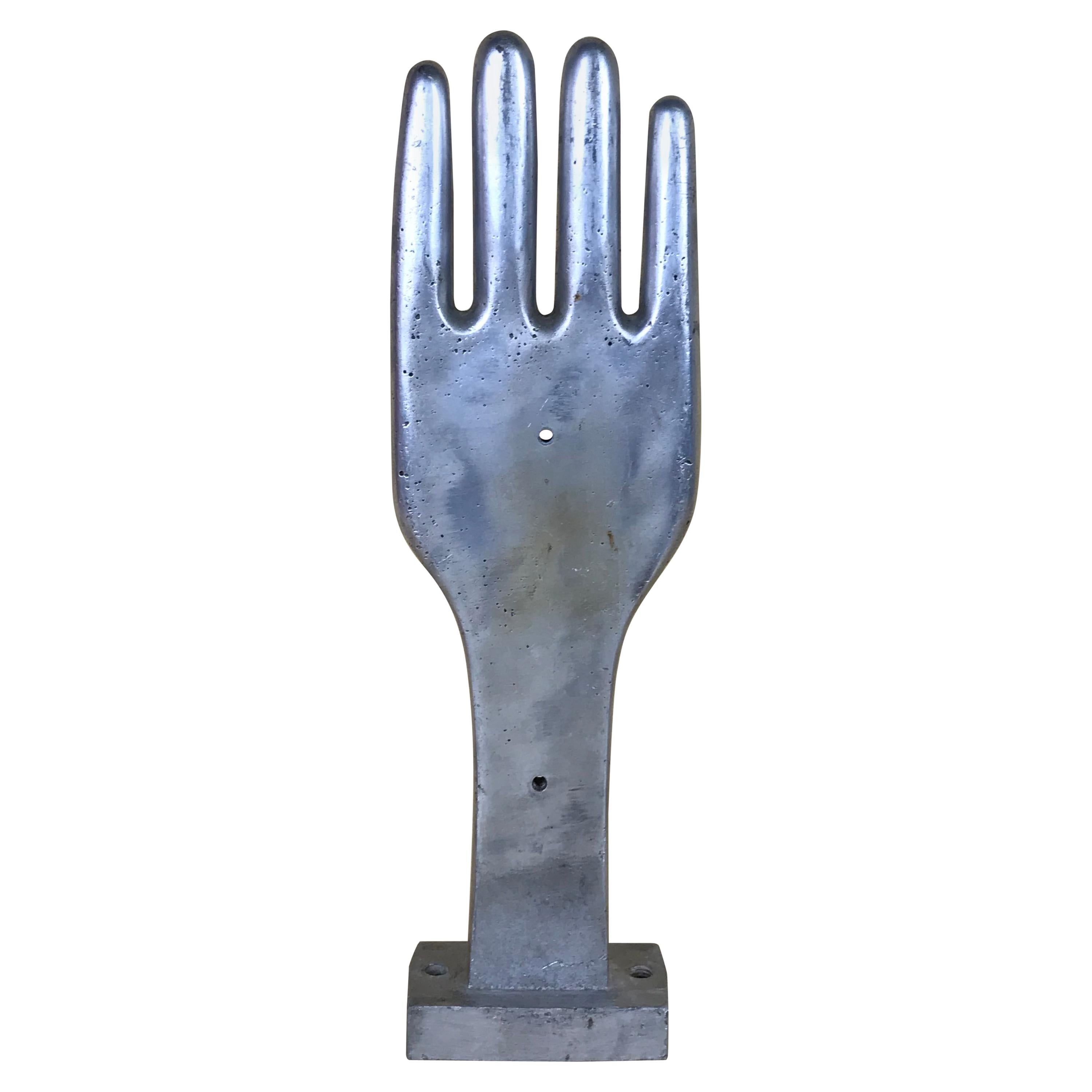 1950s Vintage French Freestanding Aluminum Industrial Leather Glove Mold For Sale