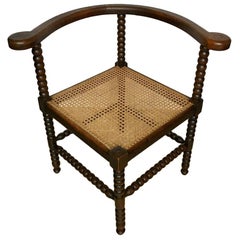 Antique Dutch Oak Corner Chair with Cane Seat, 1900s