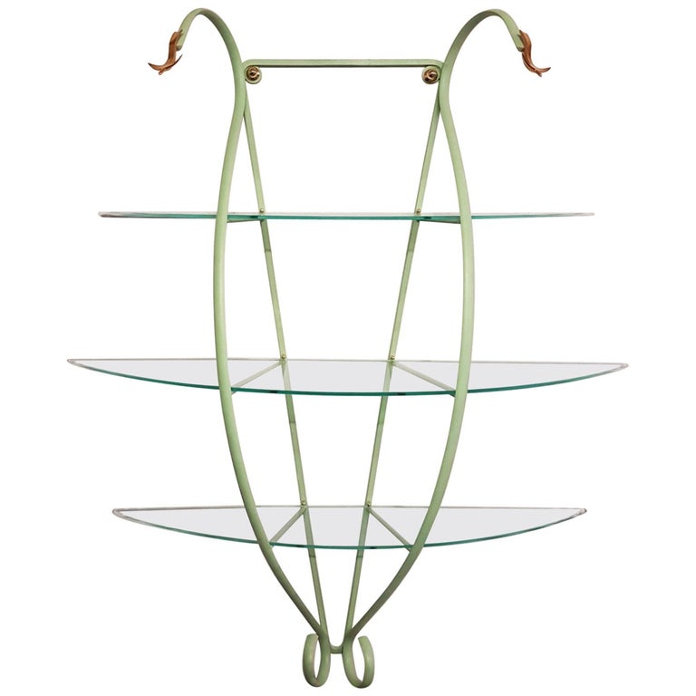 Italian Zanotta Green Steel Wall Decoration with Glass Shelves, Limited Edition For Sale