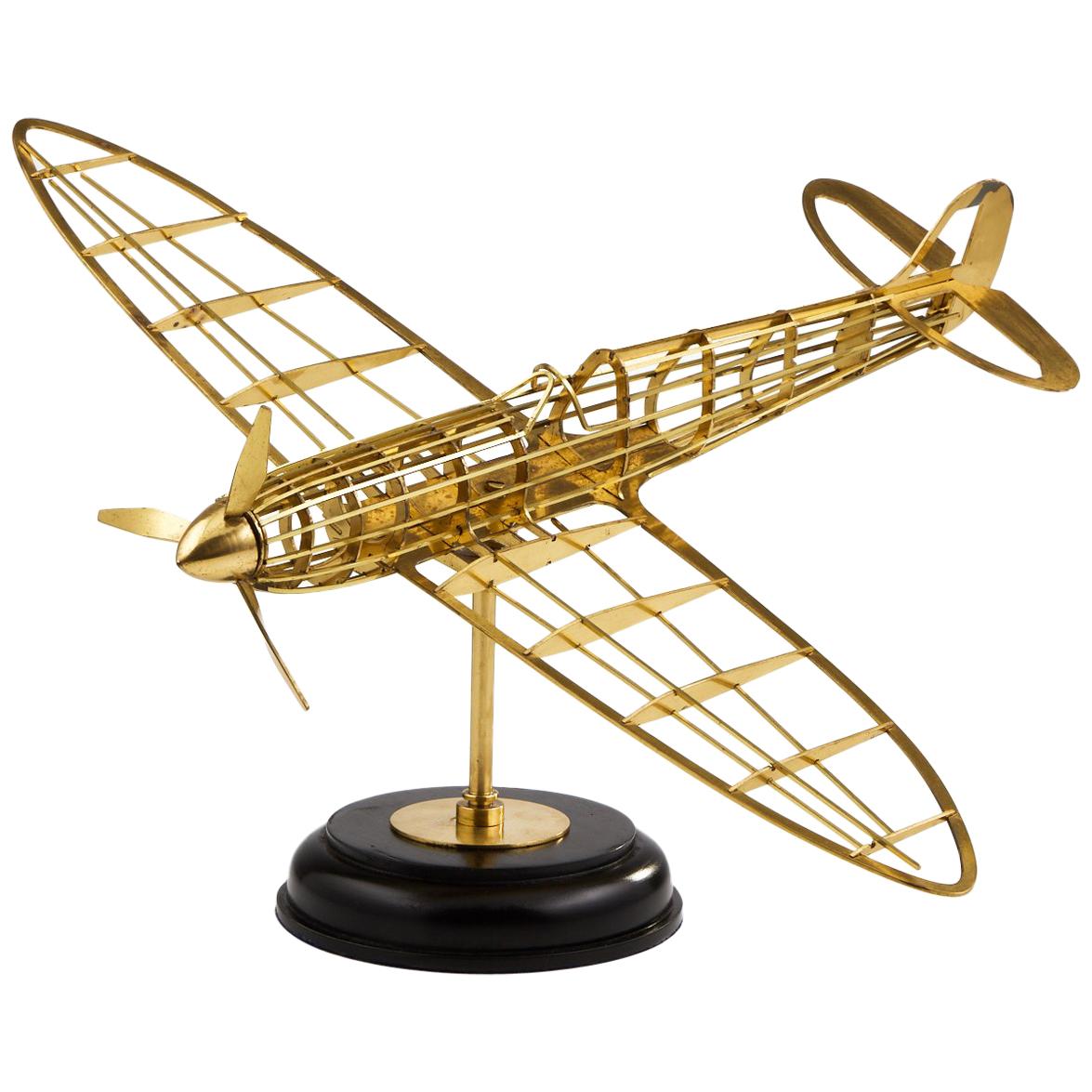 Skeletal Brass Model Plane of a WW II Spitfire made circa 1950