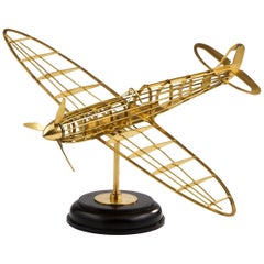 Vintage Skeletal Brass Model Plane of a WW II Spitfire made circa 1950