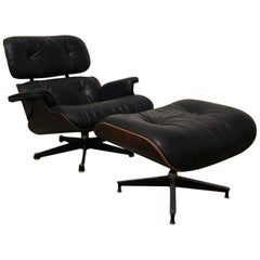 Vintage 1956, Ray & Charles Eames, Miller, 1st Version Lounge Chair 1956, Ottoman 1966