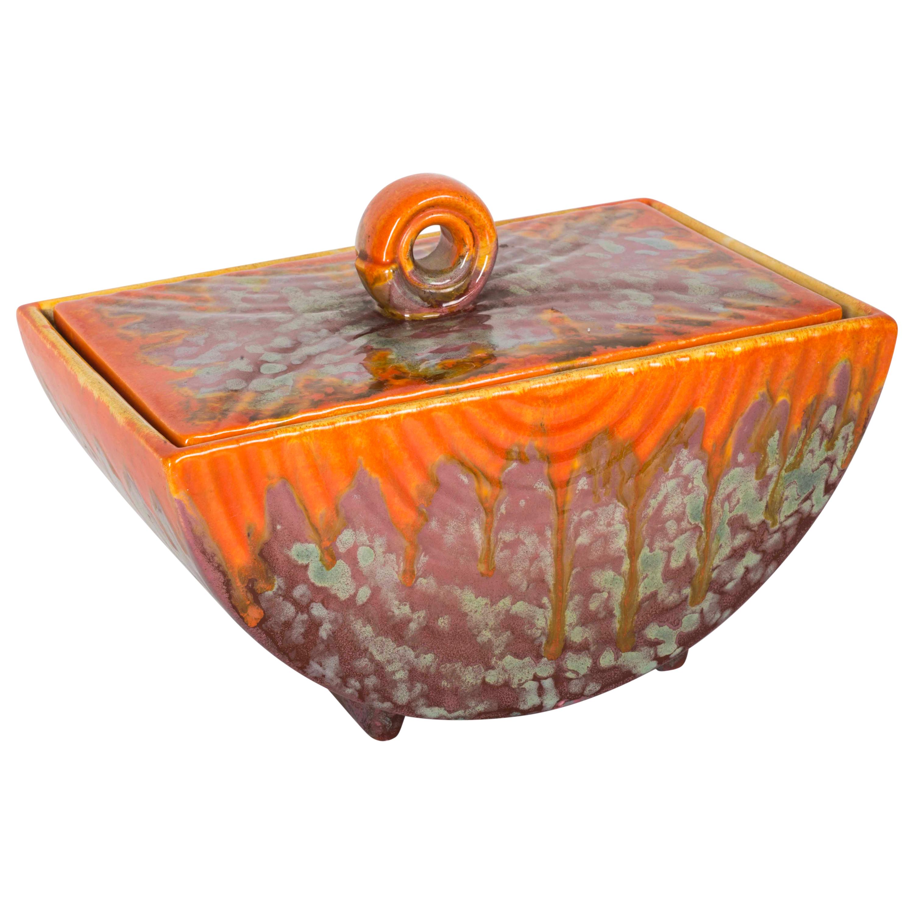 Colourful Orange and Purple Ceramic Portuguese Art Deco Container
