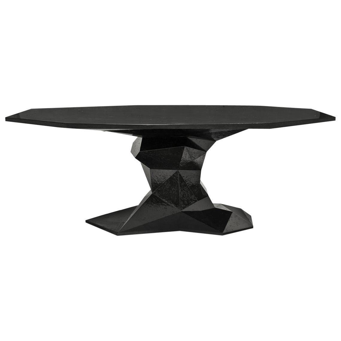 Jungle Black Dining Table Glossy Black Lacquered Wood For Sale