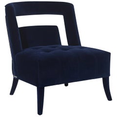 Fauteuil Mahal avec tissu en velours bleu