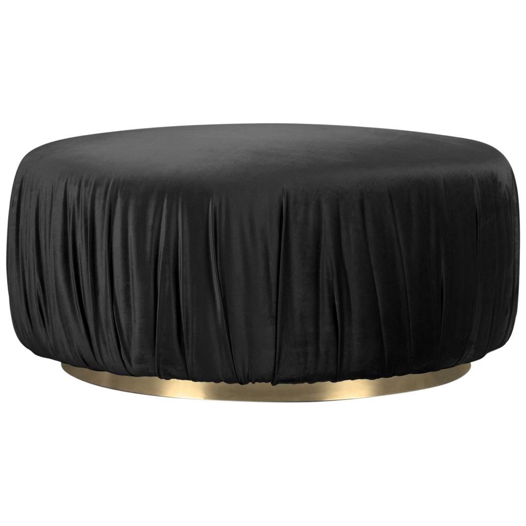 Mahal Ottoman with Black Pleated Fabric For Sale