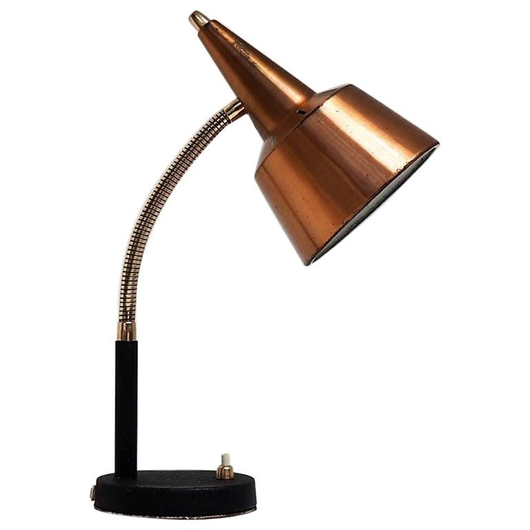 Copper and Brass Table Lamp in the Style of Lyfa, Modern Design from the 1950s For Sale
