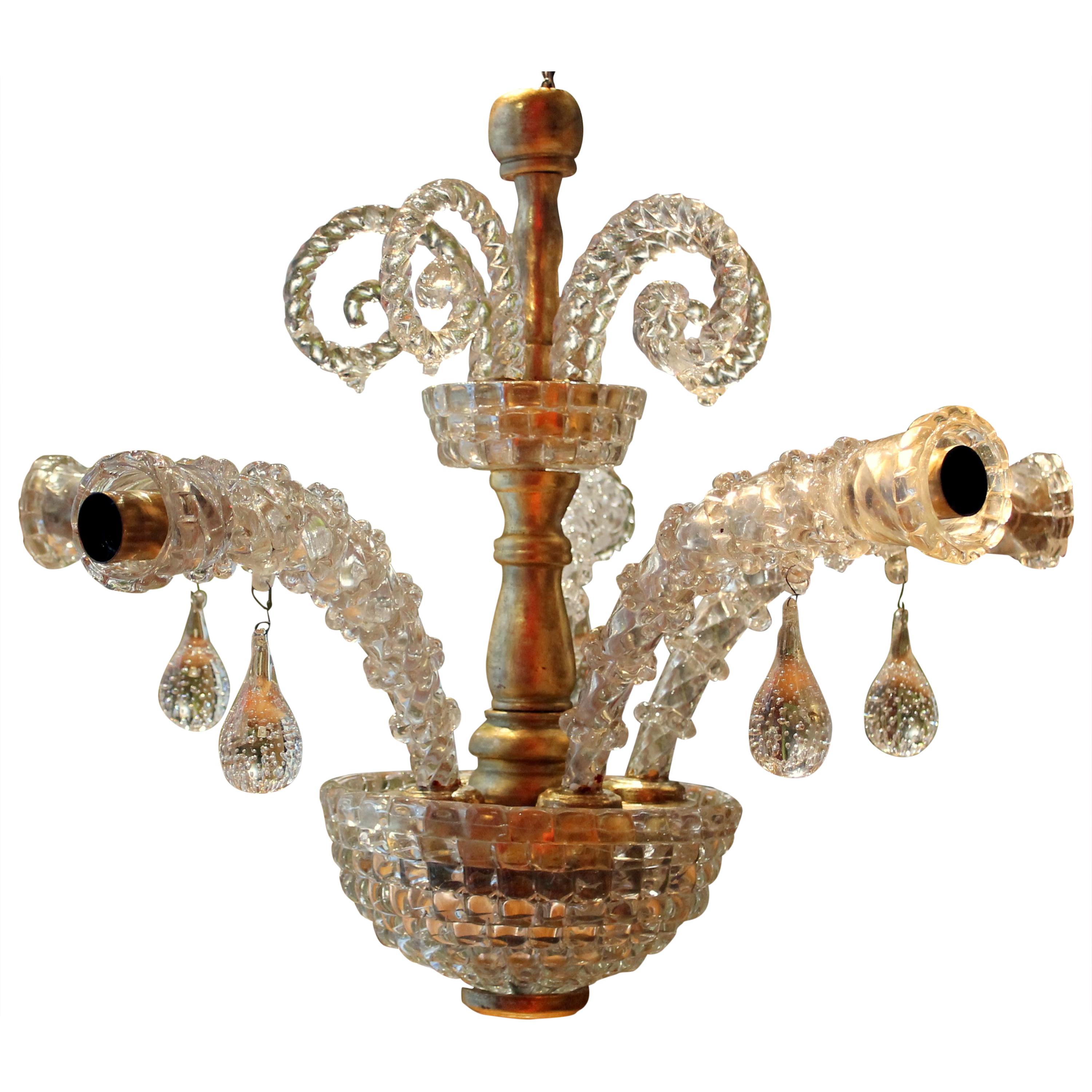 20th Century Italian Murano Transparent Glass Two-Tier Five-Light Chandelier For Sale