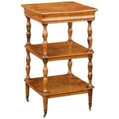 French Burled Walnut Three-Tiered Trolley with Butterfly Veneer, circa 1870