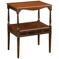 Antique French 1880s Tiered Mahogany Table with Valanced Apron, Lower Shelf and Drawers
