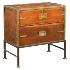 English 1870s Teakwood Surgical Chest with Brass Details and New Custom Stand