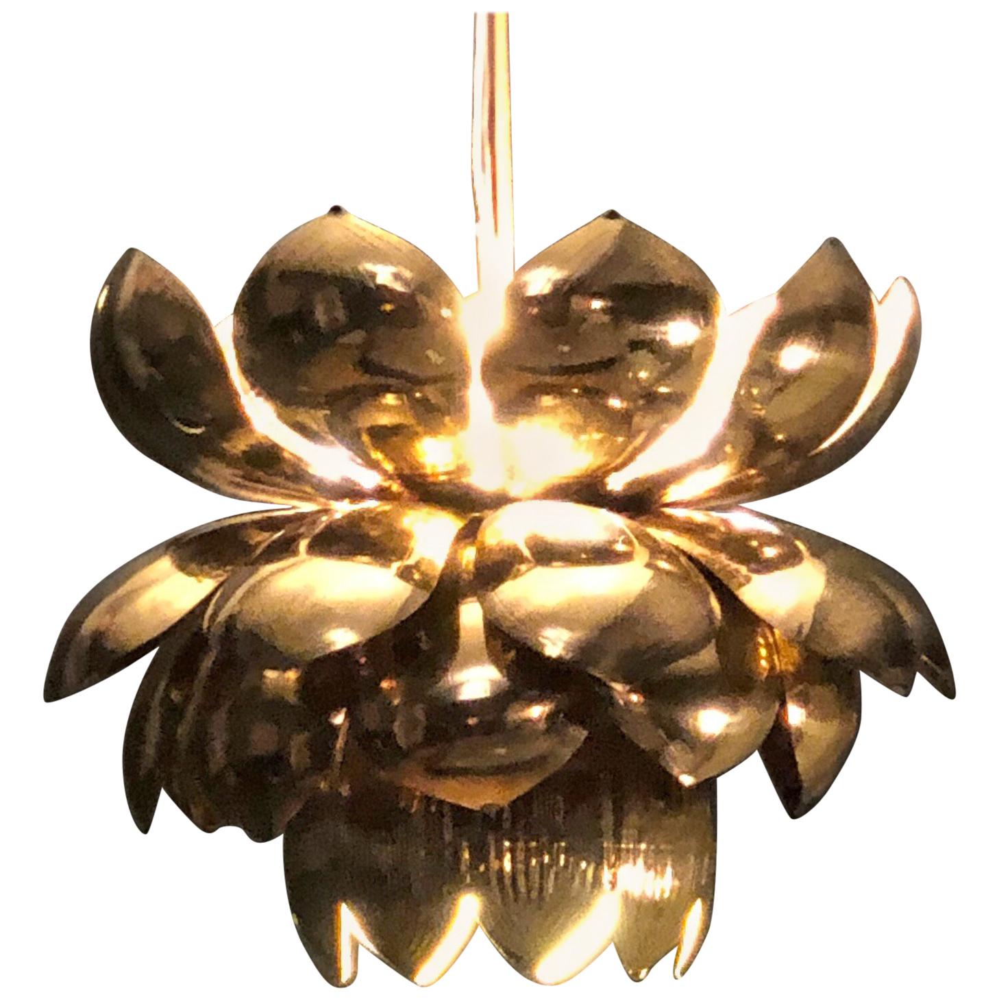 Parzinger Style Large Brass Lotus Pendant Light by Feldman Lighting, c. 1960 For Sale