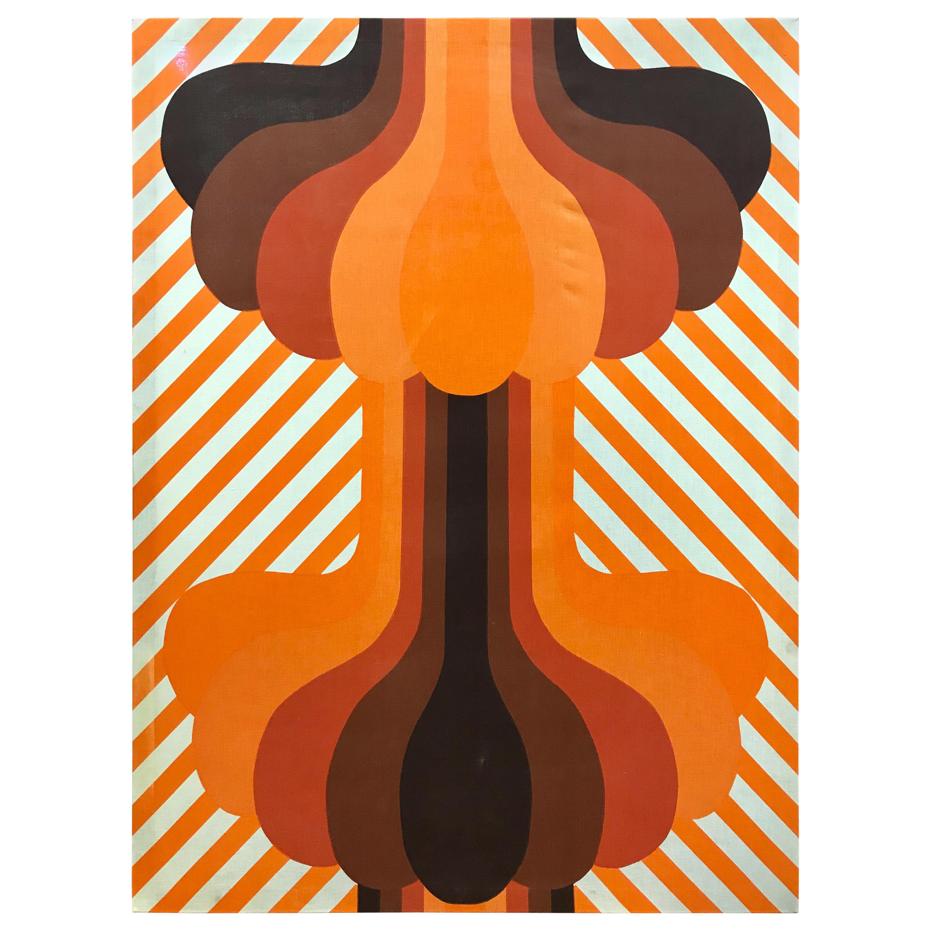 Knoll Mid-Century Modern Graphic Orange Textile Fabric Wall Art, 1970s