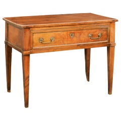 French Louis-Philippe Period 1840s Walnut Table with Drawer and Tapered Legs