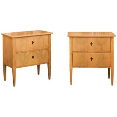 Pair of Austrian 1870s Biedermeier Walnut Commodes with Butterfly Veneer