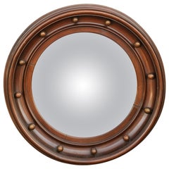 Vintage English Wooden Girandole Bullseye Convex Mirror from the Midcentury