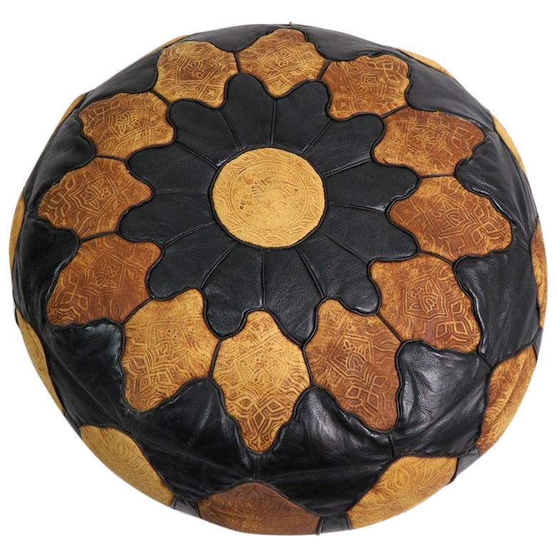 Vintage Moroccan Leather and Suede Ottoman Footrest Pouf