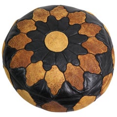 Vintage Moroccan Leather and Suede Ottoman Footrest Pouf