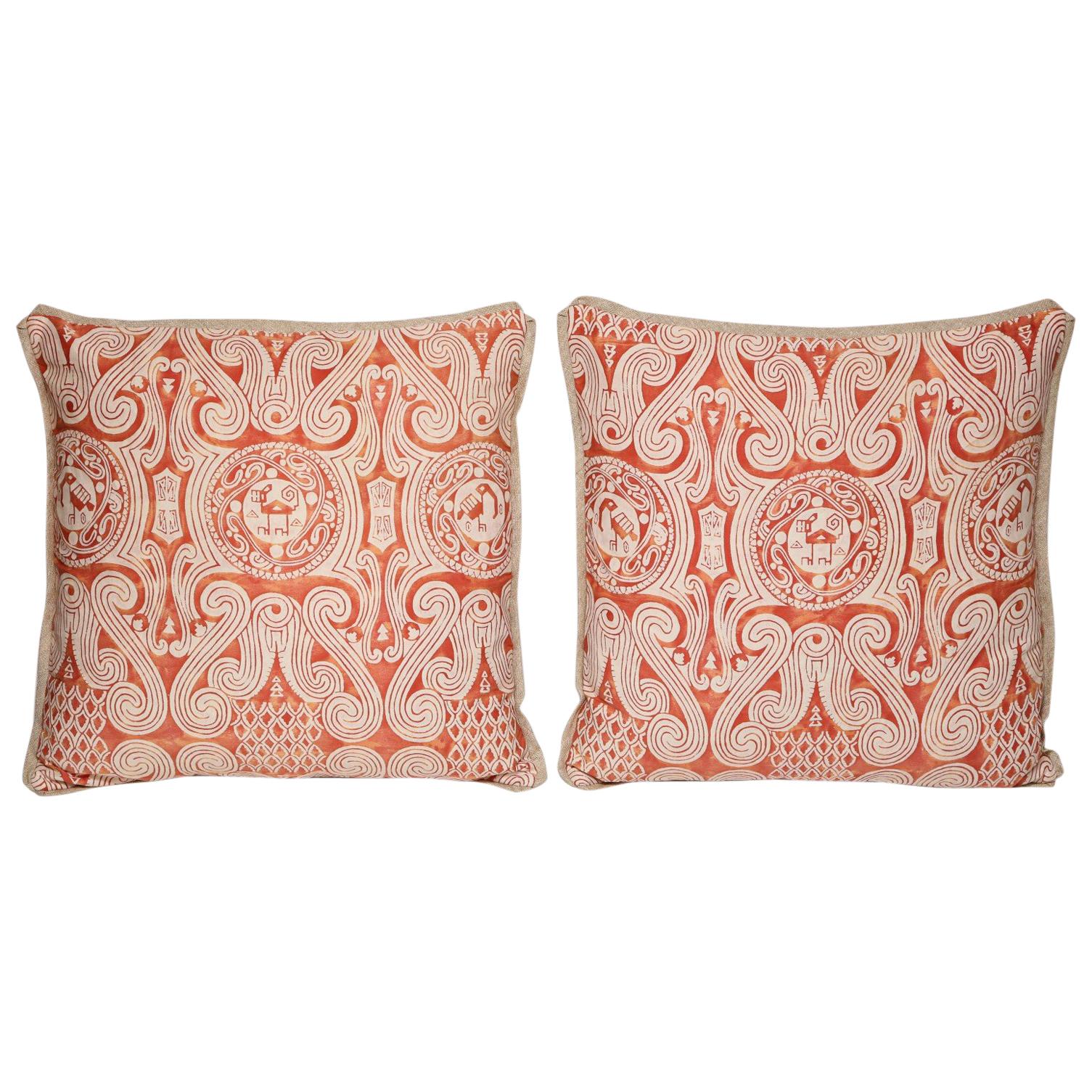Pair of Fortuny Fabric Cushions in the Peruviano Incan Pattern