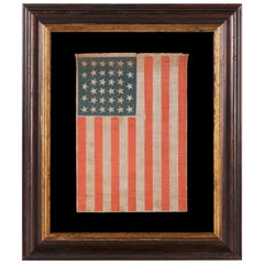 34 Stars in a Lineal Arrangement on an Antique American Parade Flag