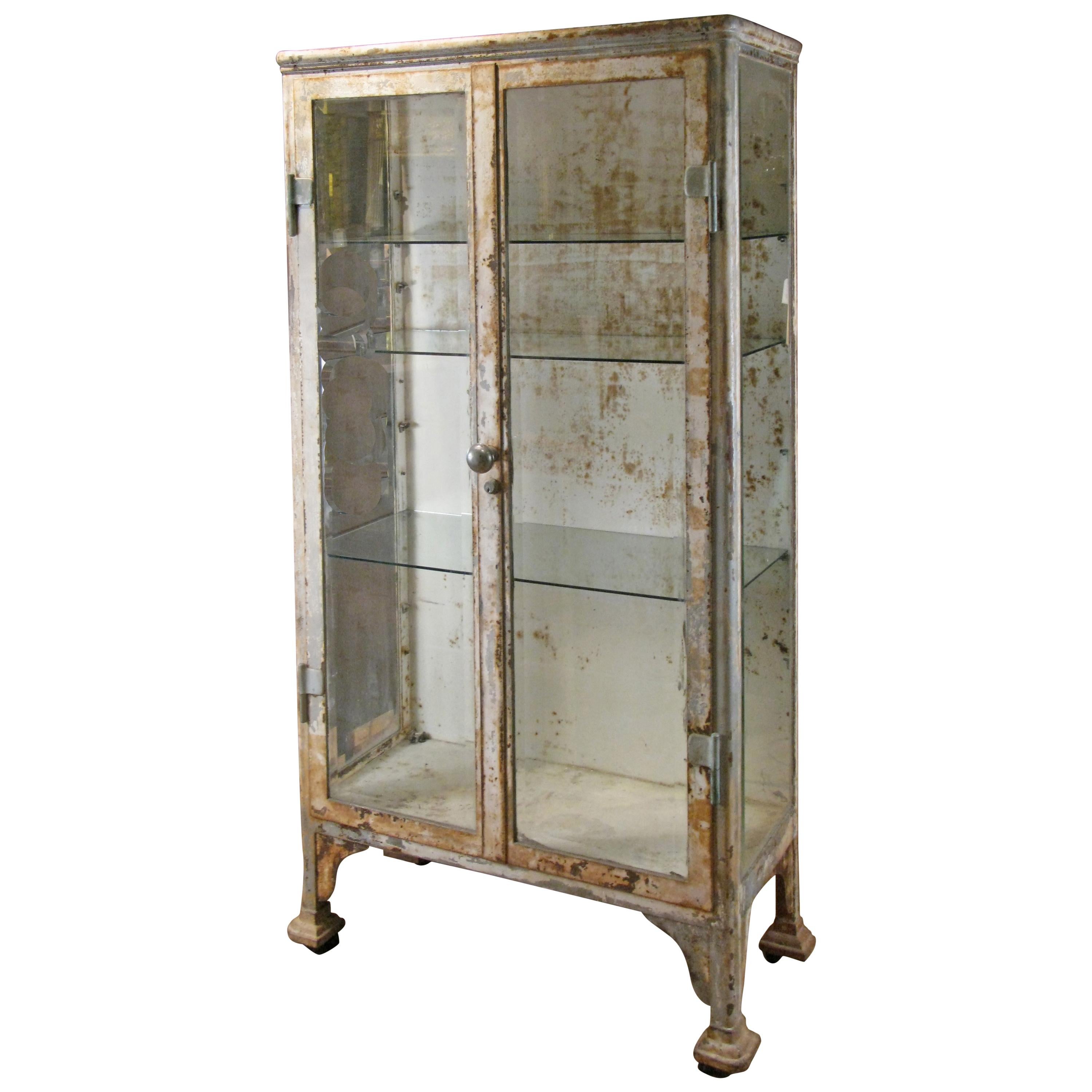Antique Cast Iron and Glass Apothecary Cabinet