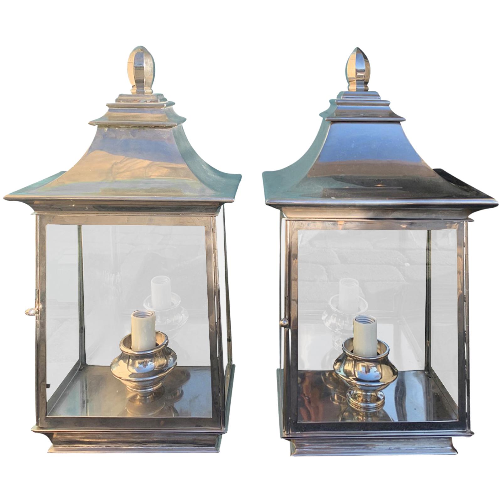 Pair Verdigris Green Patina Wall Mounted Lanterns, France, 1880 For